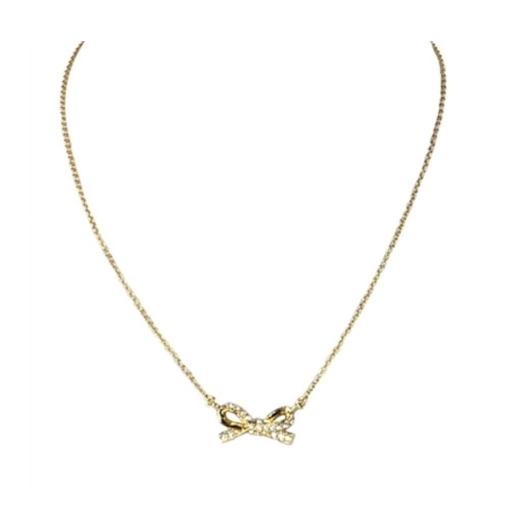 Kate Spade "Skinny Mini" Pave Bow Necklace With Rhinestones Gold Tone